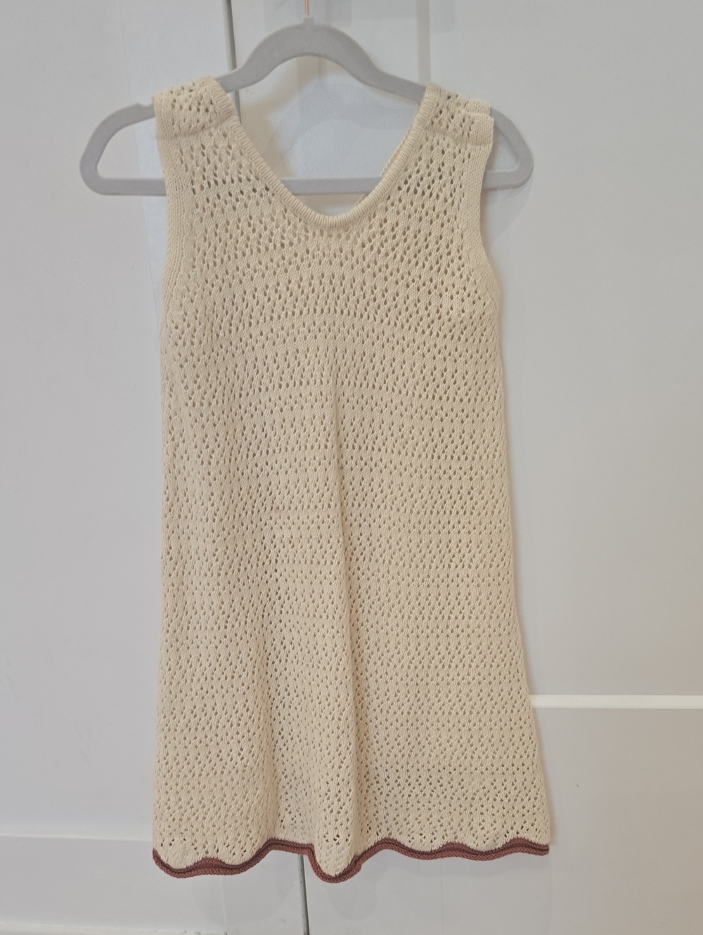 Rylee + Cru Cream Crochet A-Line Dress with Contrast Hem